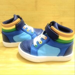 CAT & JACK Elastic Laces Blue White Striped Fastener Leather Sneakers Toddler 6